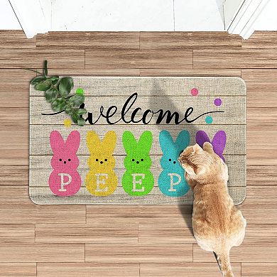 Easter Door Mat 30x17 Inch Bunny Welcome Indoor Outdoor Non Slip Rubber Backing