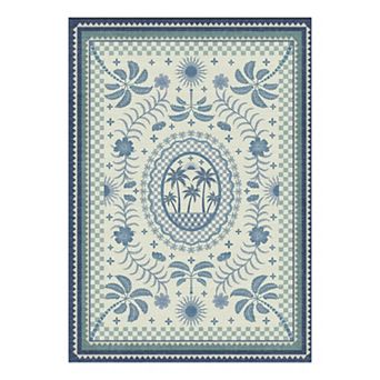 Coastal Botanical Print Area Rug Soft Non-Slip Carpet for Bedroom, Living Room, Patio