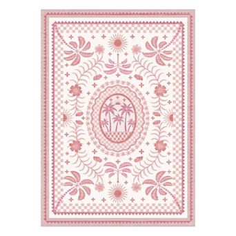 Coastal Botanical Print Area Rug Soft Non-Slip Carpet for Bedroom, Living Room, Patio