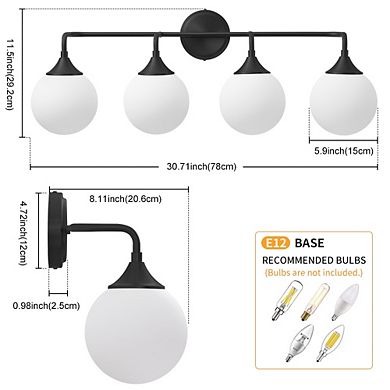 POWLIG 4-Light Dimmable Vanity Light 30.71" Modern Bathroom Fixture with 5.9" Opal Glass Globes