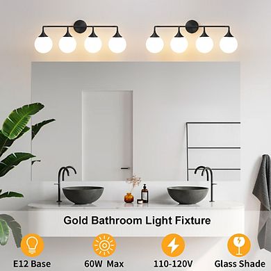 POWLIG 4-Light Dimmable Vanity Light 30.71" Modern Bathroom Fixture with 5.9" Opal Glass Globes