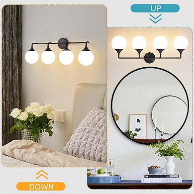 POWLIG 4-Light Dimmable Vanity Light 30.71" Modern Bathroom Fixture with 5.9" Opal Glass Globes