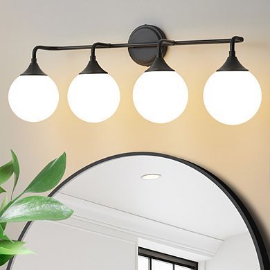 POWLIG 4-Light Dimmable Vanity Light 30.71" Modern Bathroom Fixture with 5.9" Opal Glass Globes