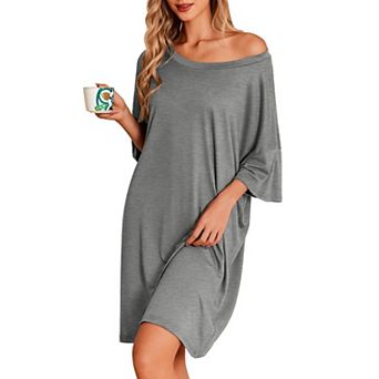 Ekouaer Nightgowns for Women Oversized Sleep Shirt Short Sleeve Nightshirt T-Shirt Dress Sleepwear