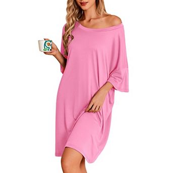 Ekouaer Nightgowns for Women Oversized Sleep Shirt Short Sleeve Nightshirt T-Shirt Dress Sleepwear