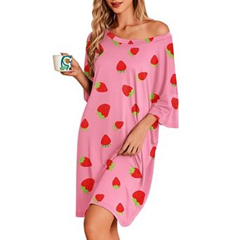 Ekouaer Nightgowns for Women Oversized Sleep Shirt Short Sleeve Nightshirt T-Shirt Dress Sleepwear