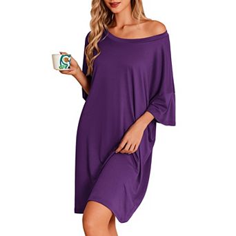 Ekouaer Nightgowns for Women Oversized Sleep Shirt Short Sleeve Nightshirt T-Shirt Dress Sleepwear