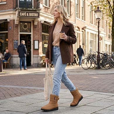 Women's Pull on Adjustable Flat Snow Boots for Winter