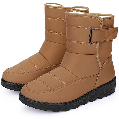 Women's Pull on Adjustable Flat Snow Boots for Winter