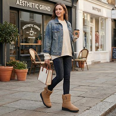 Women's Pull on Adjustable Flat Snow Boots for Winter