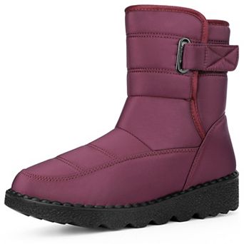 Women's Pull on Adjustable Flat Snow Boots for Winter