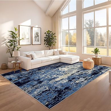 Abstract Area Rug Machine Washable Non Shedding Stain Resistant Floor Cover for Living Room Laundry