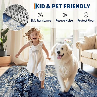 Abstract Area Rug Machine Washable Non Shedding Stain Resistant Floor Cover for Living Room Laundry