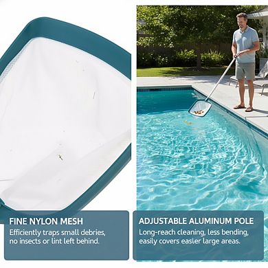 Upgraded Pool Leaf Skimmer with Adjustable Pole & Medium Fine Nylon Mesh for Pools & Spas