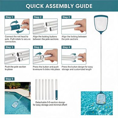 Upgraded Pool Leaf Skimmer with Adjustable Pole & Medium Fine Nylon Mesh for Pools & Spas