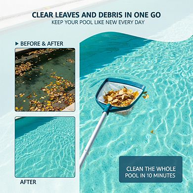 Upgraded Pool Leaf Skimmer with Adjustable Pole & Medium Fine Nylon Mesh for Pools & Spas