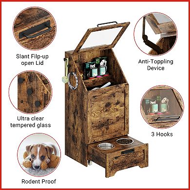 Dog Feeder Station with Large Storage Space,Flip-Top Dust Prevention,Pull-Out Drawer for Pet Food