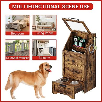 Dog Feeder Station with Large Storage Space,Flip-Top Dust Prevention,Pull-Out Drawer for Pet Food