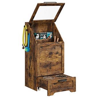 Dog Feeder Station with Large Storage Space,Flip-Top Dust Prevention,Pull-Out Drawer for Pet Food