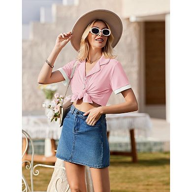 Ekouaer Womens Button Down Pajamas Set Color Block Short Sleeve Sleepwear Summer Soft 2 Piece