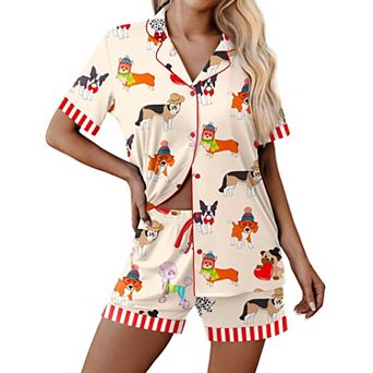 Ekouaer Womens Button Down Pajamas Set Color Block Short Sleeve Sleepwear Summer Soft 2 pc