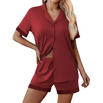 Ekouaer Womens Button Down Pajamas Set Color Block Short Sleeve Sleepwear Summer Soft 2 pc