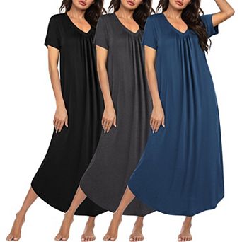 Ekouaer 3 pc Long Nightgowns for Women House Dress Short Sleeve Night Gown V Neck Casual Nightshirt