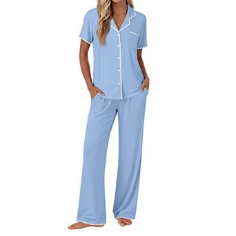 Ekouaer Pajamas for Women Set Button Up Soft Pjs Short Sleeve 2 pc Lounge Sets Comfy Sleepwear