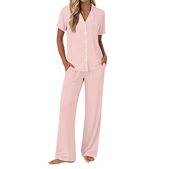 Ekouaer Pajamas for Women Set Button Up Soft Pjs Short Sleeve 2 pc Lounge Sets Comfy Sleepwear