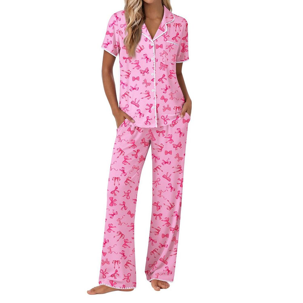 Ekouaer Pajamas for Women Set Button Up Soft Pjs Short Sleeve 2 Piece Lounge Sets Comfy Sleepwear