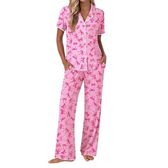 Ekouaer Pajamas for Women Set Button Up Soft Pjs Short Sleeve 2 pc Lounge Sets Comfy Sleepwear