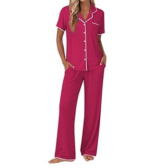 Ekouaer Pajamas for Women Set Button Up Soft Pjs Short Sleeve 2 pc Lounge Sets Comfy Sleepwear