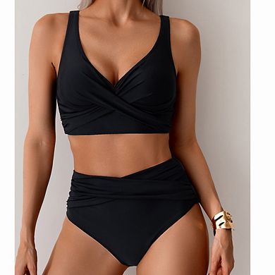 Women's High Waisted Bikini Set Twist Front Two Piece Swimsuit Lace Up Tie Back Bathing Suits