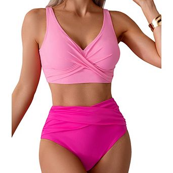 Women's High Waisted Bikini Set Twist Front Two Piece Swimsuit Lace Up Tie Back Bathing Suits