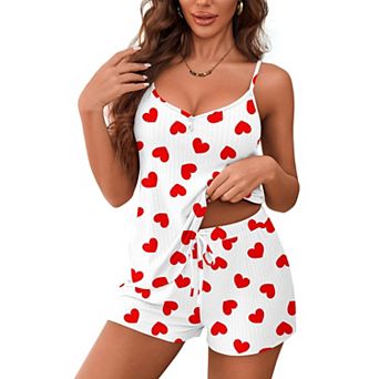Ekouaer Women's Pajama Sets Sleeveless Pj Set 2 pc V Neck Cami Tops Drawstring Shorts Lingerie