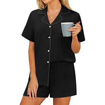 Ekouaer Pajamas for Women Set Button Down Pjs Lounge Sets Short Sleeve Sleepwear Soft Loungewear