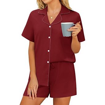 Ekouaer Pajamas for Women Set Button Down Pjs Lounge Sets Short Sleeve Sleepwear Soft Loungewear