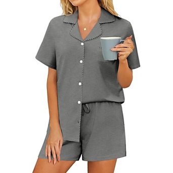 Ekouaer Pajamas for Women Set Button Down Pjs Lounge Sets Short Sleeve Sleepwear Soft Loungewear