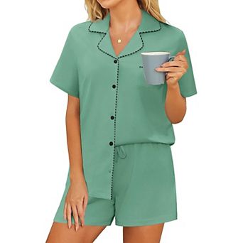 Ekouaer Pajamas for Women Set Button Down Pjs Lounge Sets Short Sleeve Sleepwear Soft Loungewear