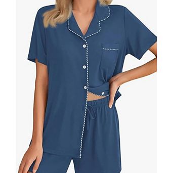 Ekouaer Pajamas for Women Set Button Down Pjs Lounge Sets Short Sleeve Sleepwear Soft Loungewear