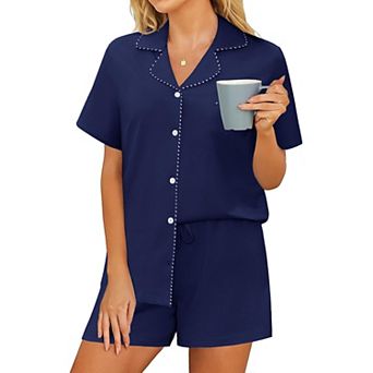 Ekouaer Pajamas for Women Set Button Down Pjs Lounge Sets Short Sleeve Sleepwear Soft Loungewear