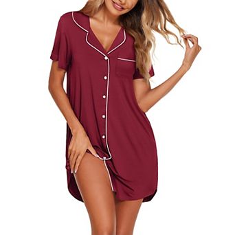 Ekouaer Nightgowns for Women Short Sleeve Sleepwear Button Down Night Gowns Soft Pajama Dress