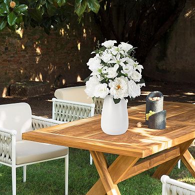 Artificial White Rose & Mixed Floral Arrangement in Ceramic Vase, Lifelike Flower Arrangement