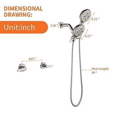 5-Spray Pattern 4.72 in. Wall Mount Fixed Shower Head and Handheld Showerhead with Dual Handles