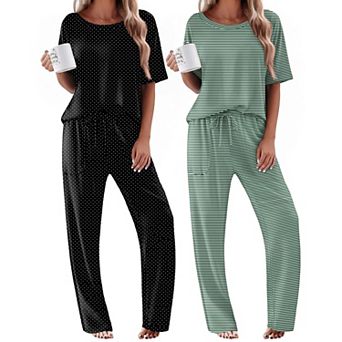 Ekouaer Pajamas for Women Cozy Loungewear Sleepwear Short Sleeve Long Pants Set Matching Pjs Set