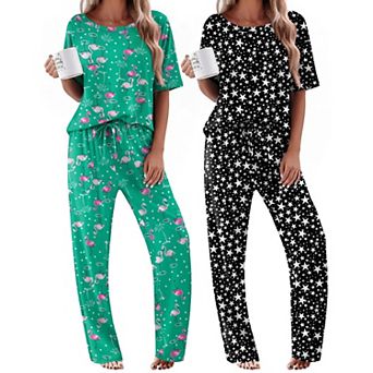 Ekouaer Pajamas for Women Cozy Loungewear Sleepwear Short Sleeve Long Pants Set Matching Pjs Set