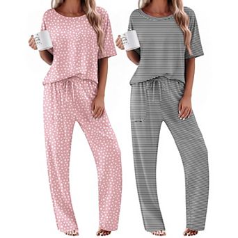 Ekouaer Pajamas for Women Cozy Loungewear Sleepwear Short Sleeve Long Pants Set Matching Pjs Set