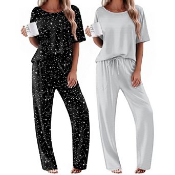 Ekouaer Pajamas for Women Cozy Loungewear Sleepwear Short Sleeve Long Pants Set Matching Pjs Set
