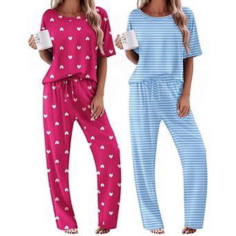 Ekouaer Pajamas for Women Cozy Loungewear Sleepwear Short Sleeve Long Pants Set Matching Pjs Set