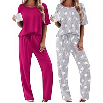 Ekouaer Pajamas for Women Cozy Loungewear Sleepwear Short Sleeve Long Pants Set Matching Pjs Set